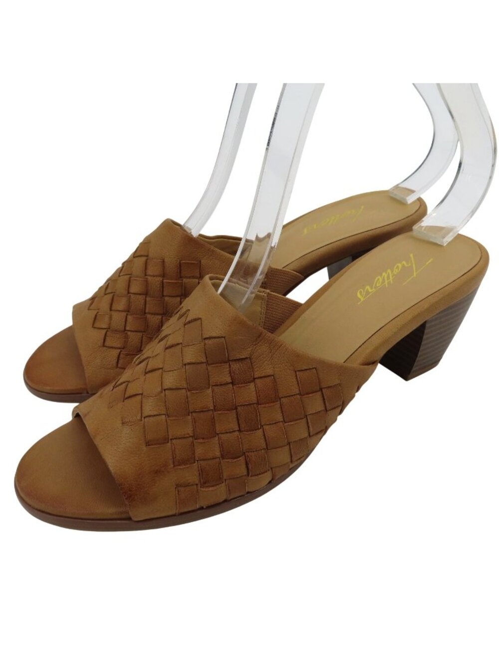 Trotters Women 7 N Brown Leather Basketweave Woven Slide Heels Sandals Shoes